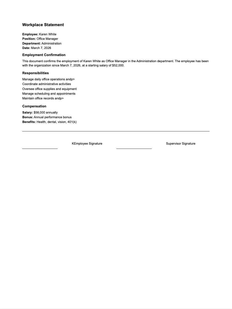 Compact workplace statement